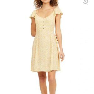 Billabong Forever Yours Yellow Floral Flutter Baby Doll Button Skater Dress